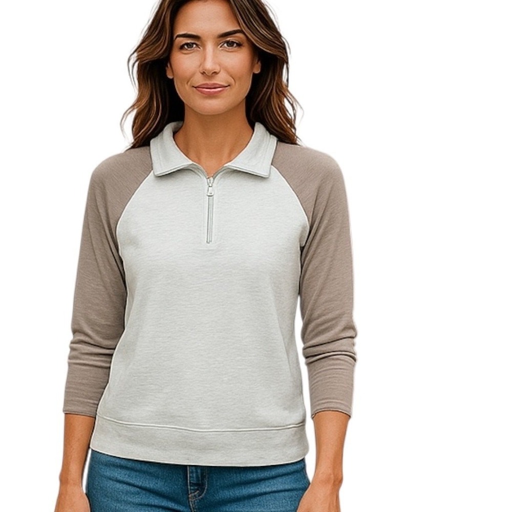 Bohme essentials Raglan Quarter Zip Pullover Light Grey Taupe‎ Size XS